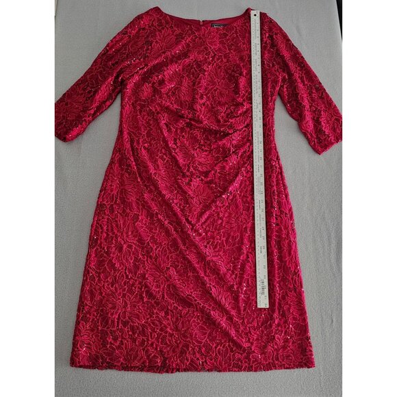 Jessica Howard Cocktail Dress 16W Lace Sequin Overlay Deep Red Holiday Christmas - Picture 11 of 16